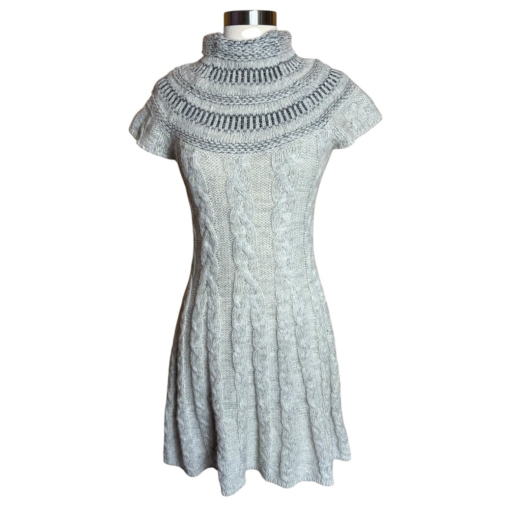 Free People Wool Alpaca Gray Nordic Nights Mock Neck Metallic Cableknit Dress S
